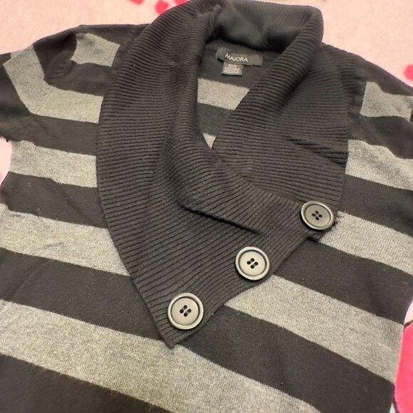 y2k emo sweater stripe cowl neck button - Picture 4 of 5